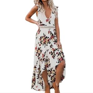Women Floral Evening Party Summer Beach Casual Maxi Dress, Size Small
